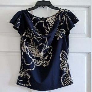 EUC Express Navy Split-Sleeve Cowl Neck Top